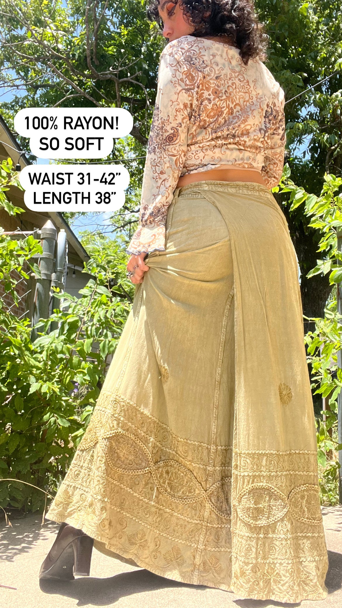 90s earthy olive wrap skirt