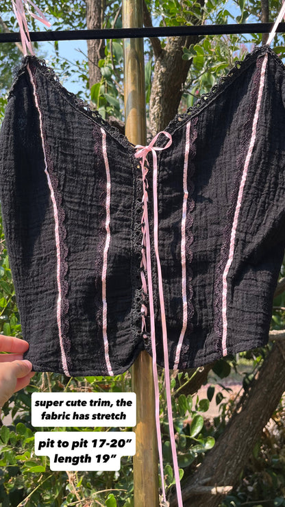 y2k black & pink ribbon corset tank for michelle