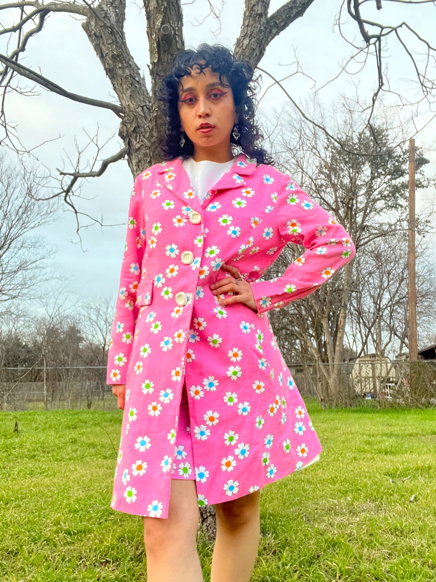 1960s Lovers Lane Pink Floral Mini Dress + Jacket Set [S-M]