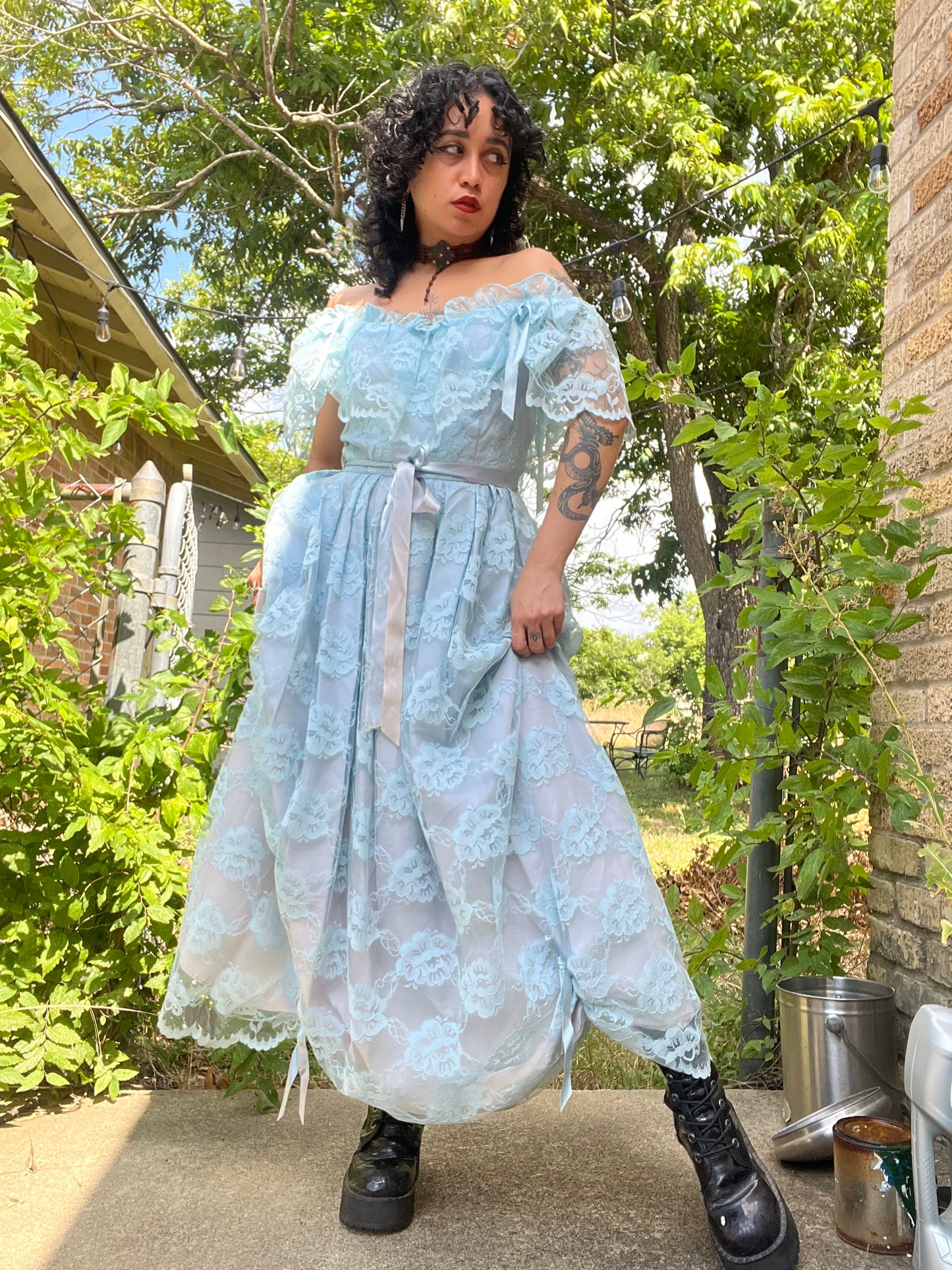 70s baby blue coquette dress for maya