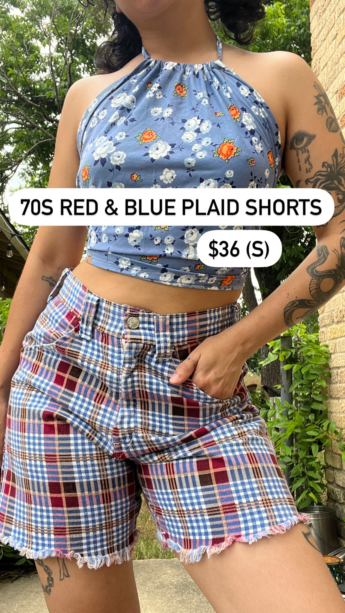 70s red & blue plaid shorts for emilia