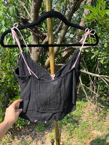 y2k black & pink ribbon corset tank for michelle