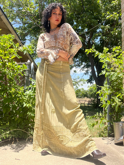 90s earthy olive wrap skirt