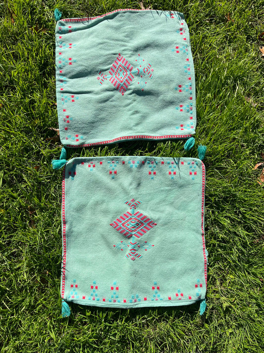 Turquoise Embroidered Pillow Set for Autumn