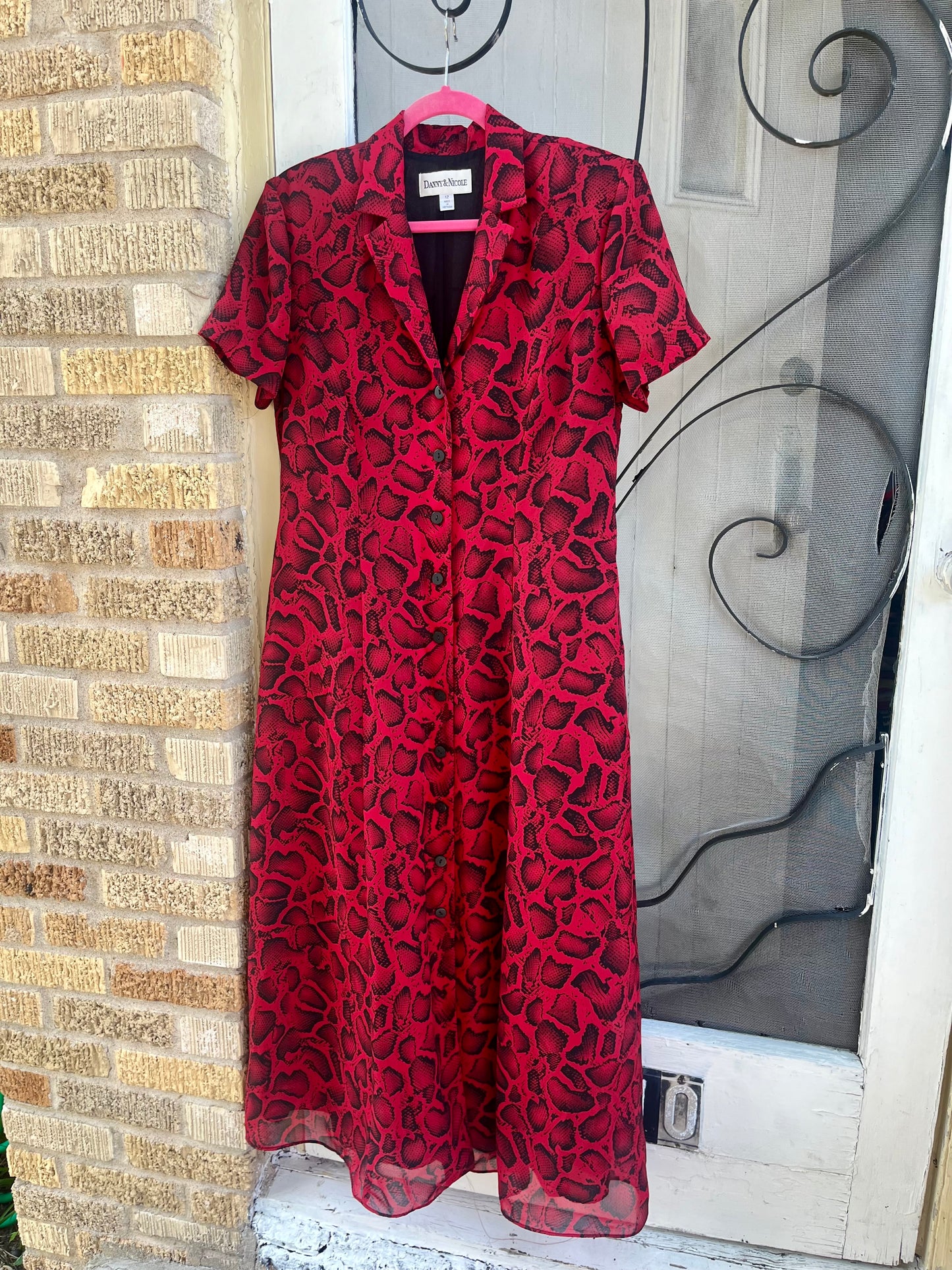 90s red & black snake print maxi for mckenzie