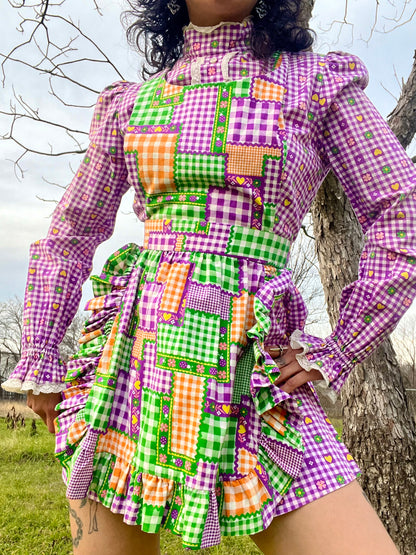 1970s Sweet Purple 2-Pc Apron Dress [S]