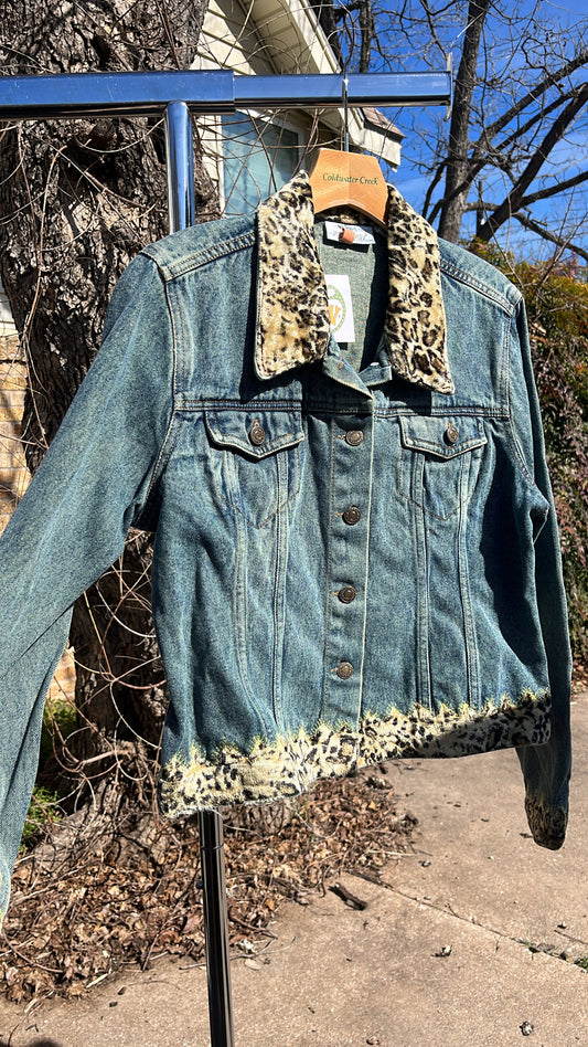 90s fuzzy tiger vest + cheetah denim jacket for monica