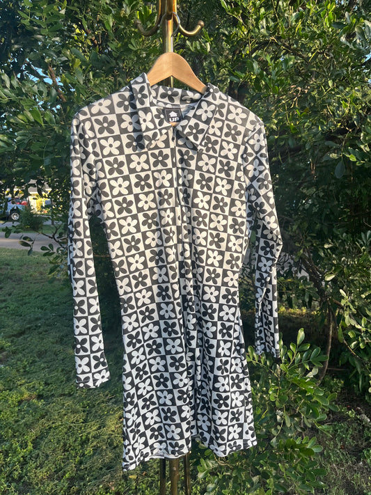 90s does 60s checker flower dress + 90s rayon floral maxi for candace