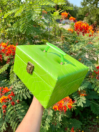 mcm slime green stash box + brass peacock mirror for kathleen
