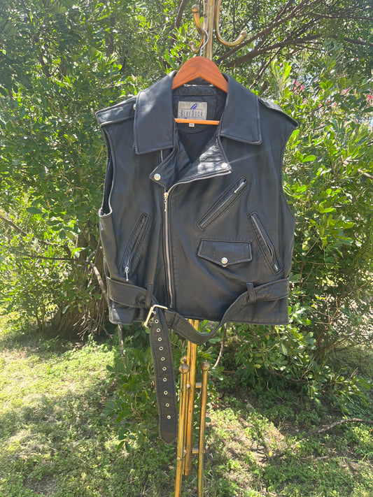 90s leather moto vest + platform loafers for candace