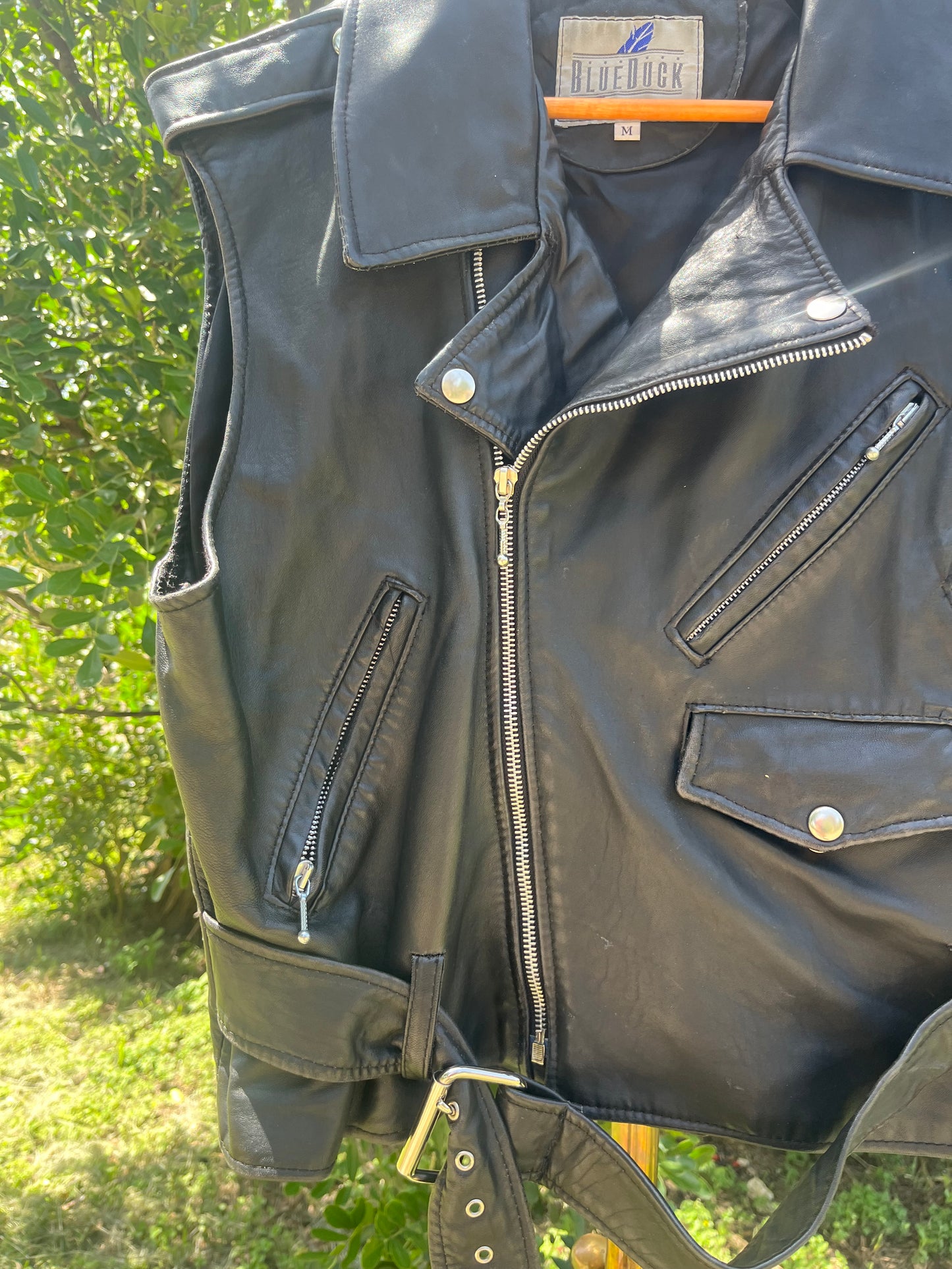 90s leather moto vest + platform loafers for candace