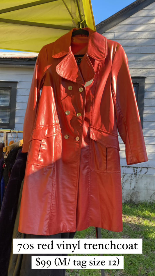 70s red vinyl trenchcoat for mon