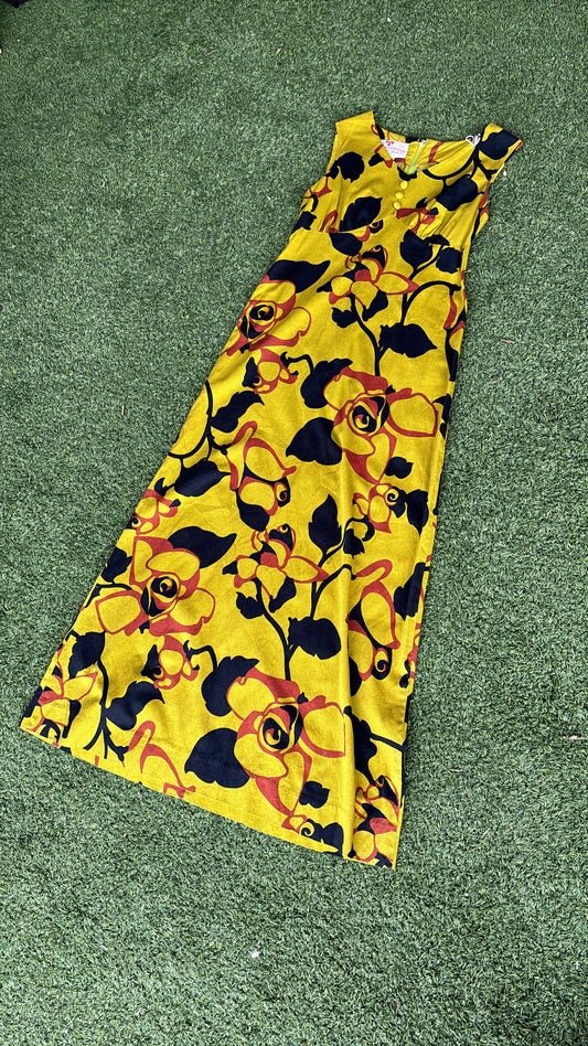 90s colorblock denim jacket + 60s/70s chartreuse floral maxi for katelynn