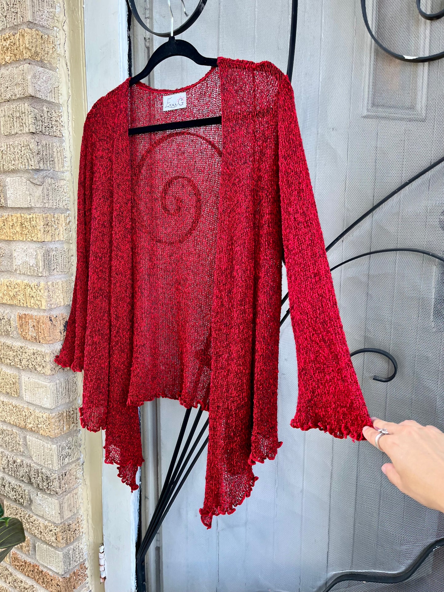 y2k vampy red web knit cardigan for anna