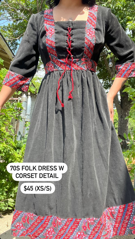 70s folk dress with corset detail for sunday