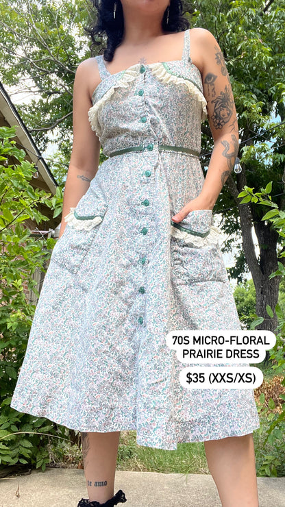 70s microfloral prairie dress + 80s/90s plaid maxi skirt for tyler