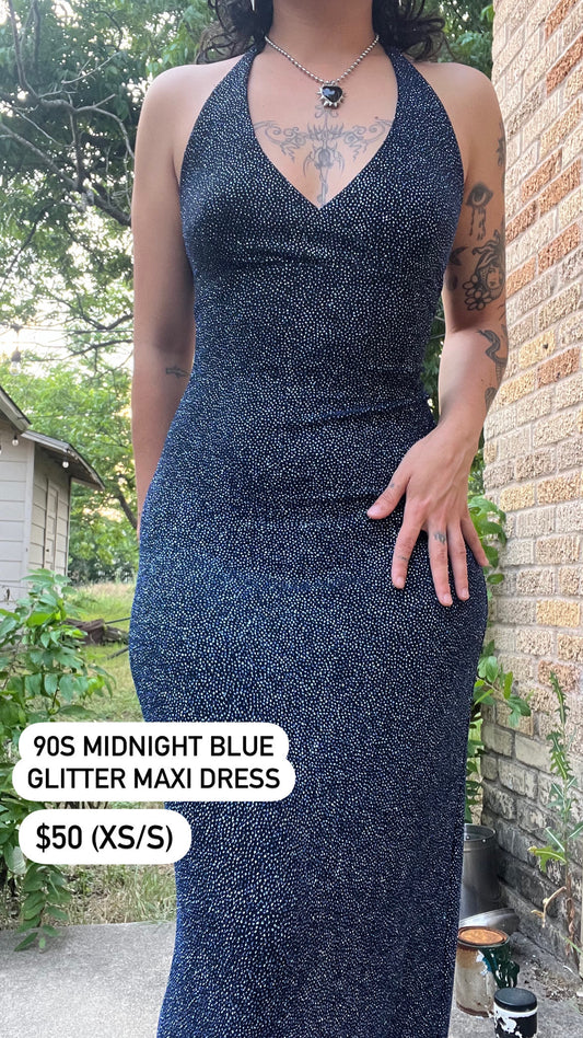 90s midnight blue glitter maxi + rose top for lisha