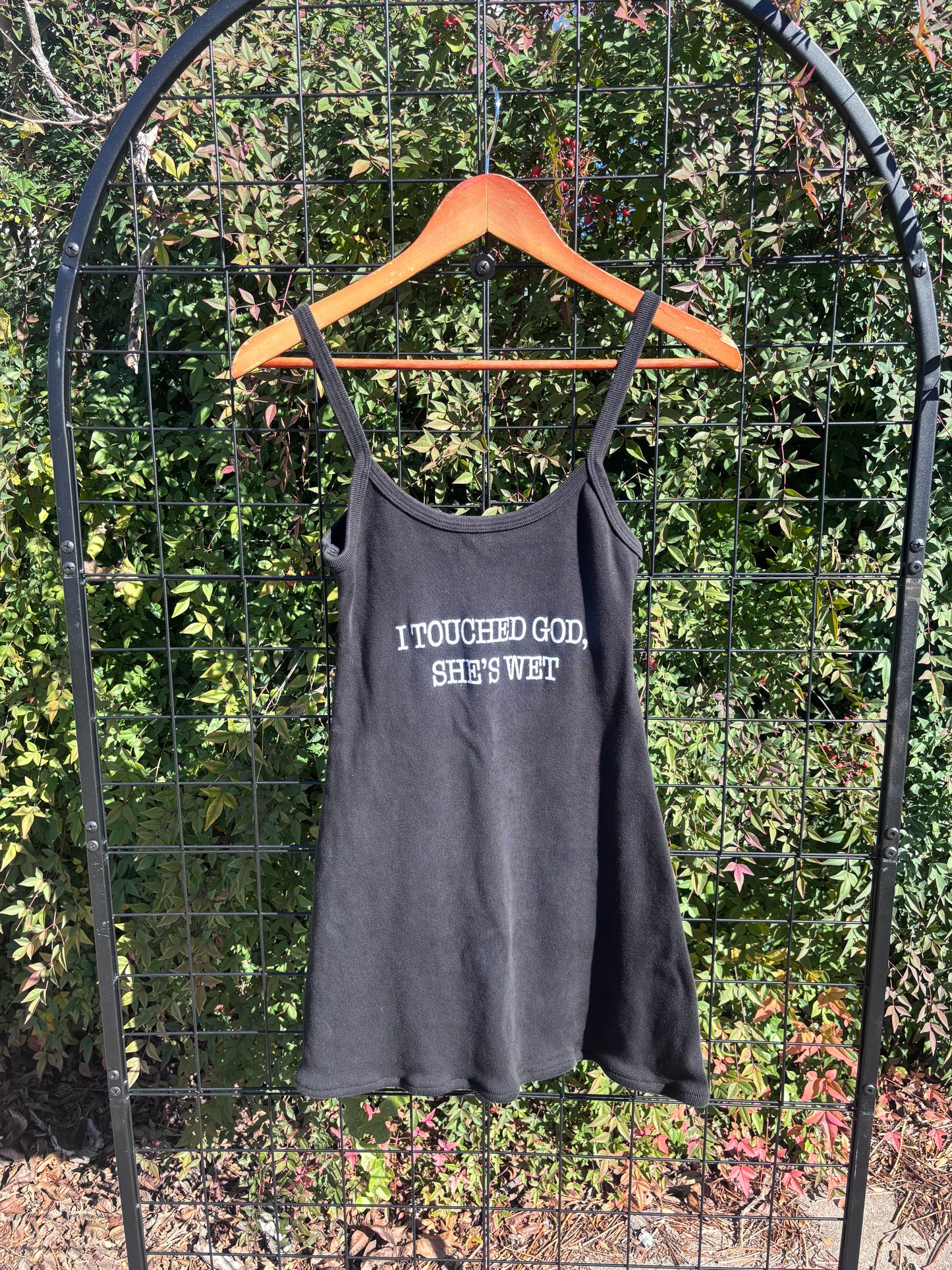 “i touched god” LA apparel dress + betty of arc olive fp tank + eddie bauer longsleeve for simmony