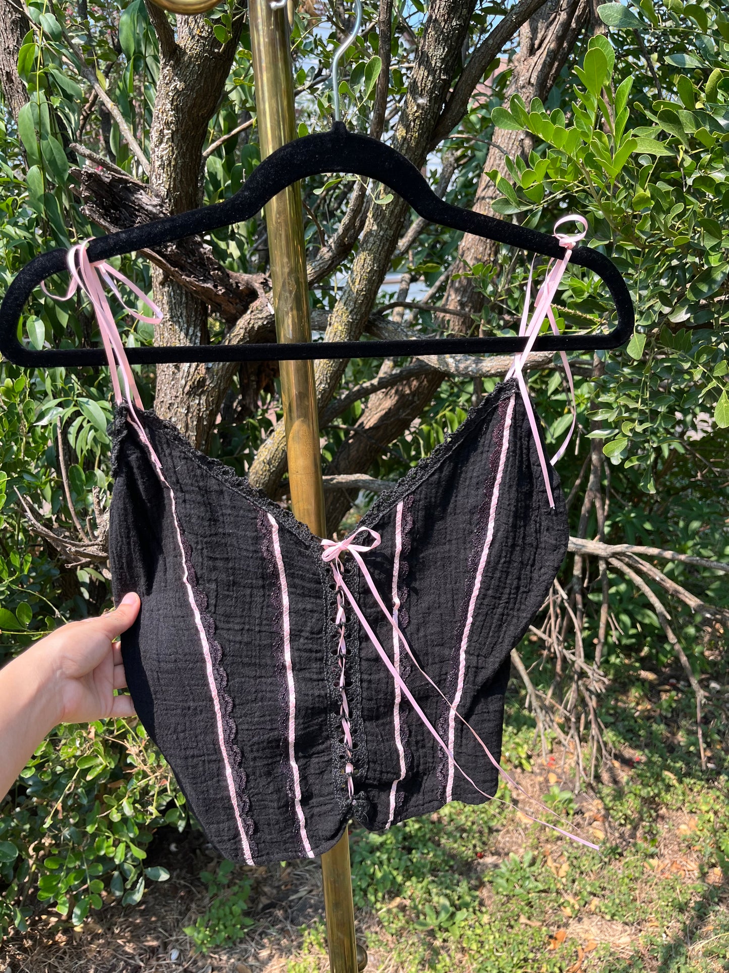 y2k black & pink ribbon corset tank for michelle