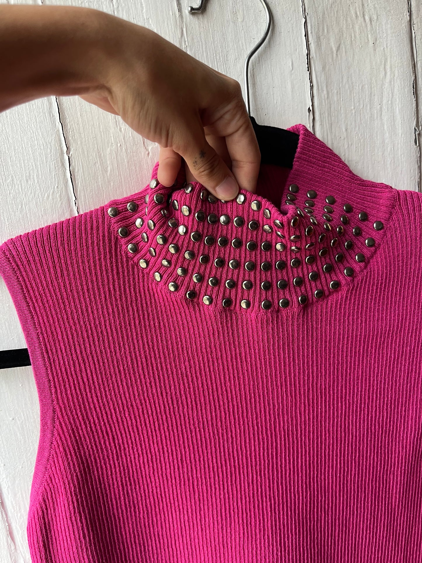 y2k pink studded mock neck top for vanessa