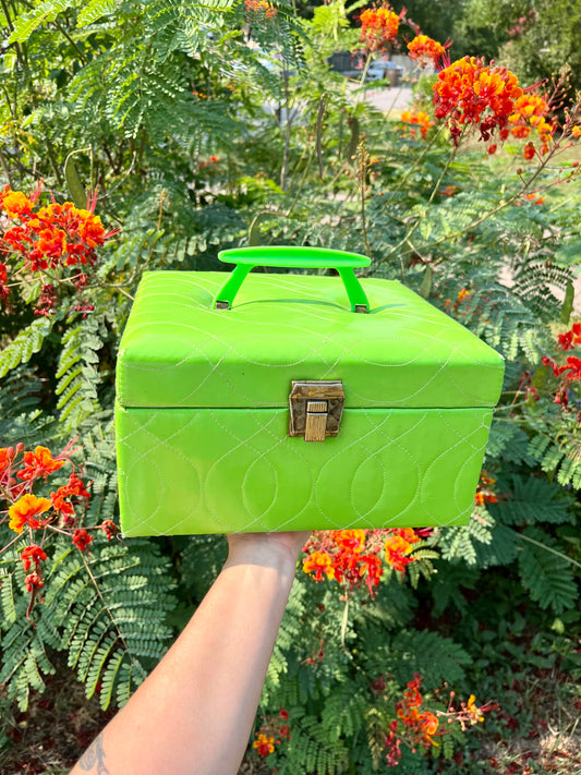 mcm slime green stash box + brass peacock mirror for kathleen