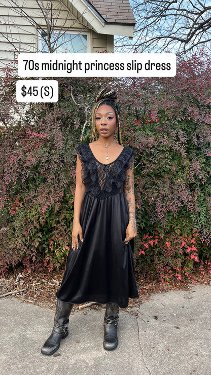 70s midnight princess slip dress for shayenna