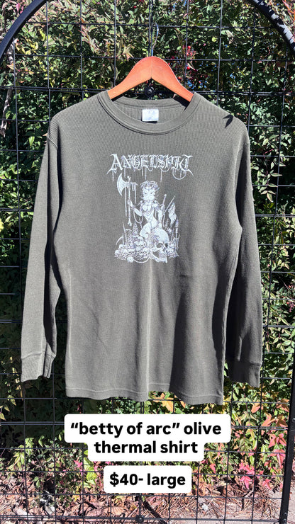“i touched god” LA apparel dress + betty of arc olive fp tank + eddie bauer longsleeve for simmony