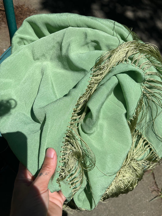 mcm green fringe tablecloth for mina