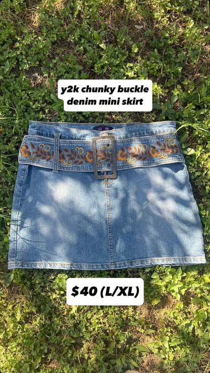 y2k chunky buckle denim mini skirt for marissa