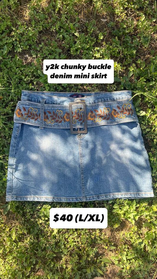 y2k chunky buckle denim mini skirt for marissa
