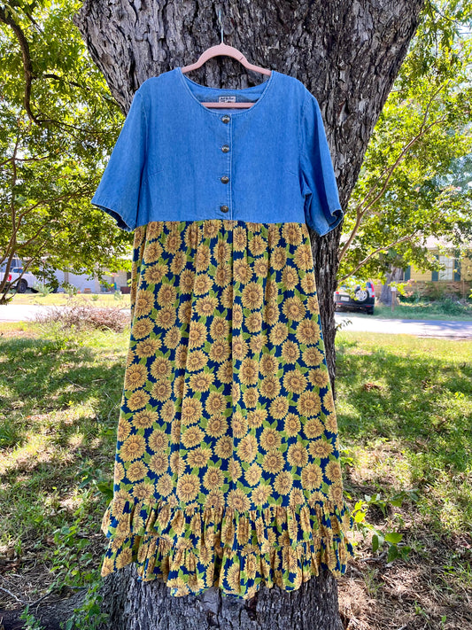 90s denim & sunflower babydoll dress for claire
