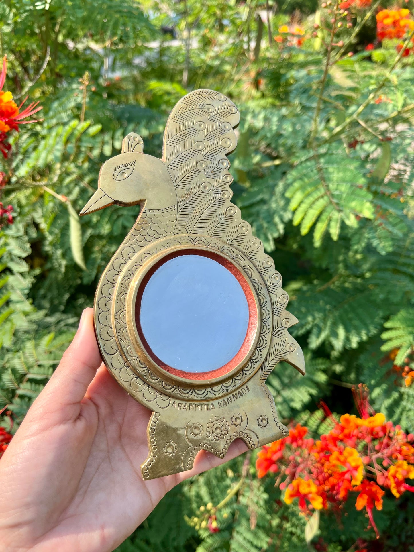 mcm slime green stash box + brass peacock mirror for kathleen