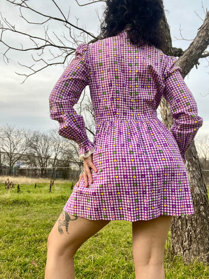 1970s Sweet Purple 2-Pc Apron Dress [S]