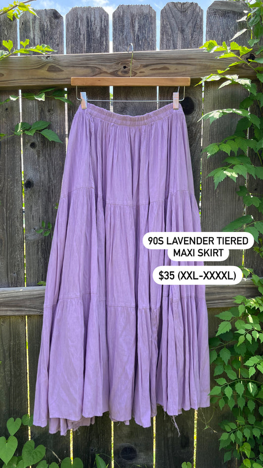 90s lavender tiered maxi skirt for neda