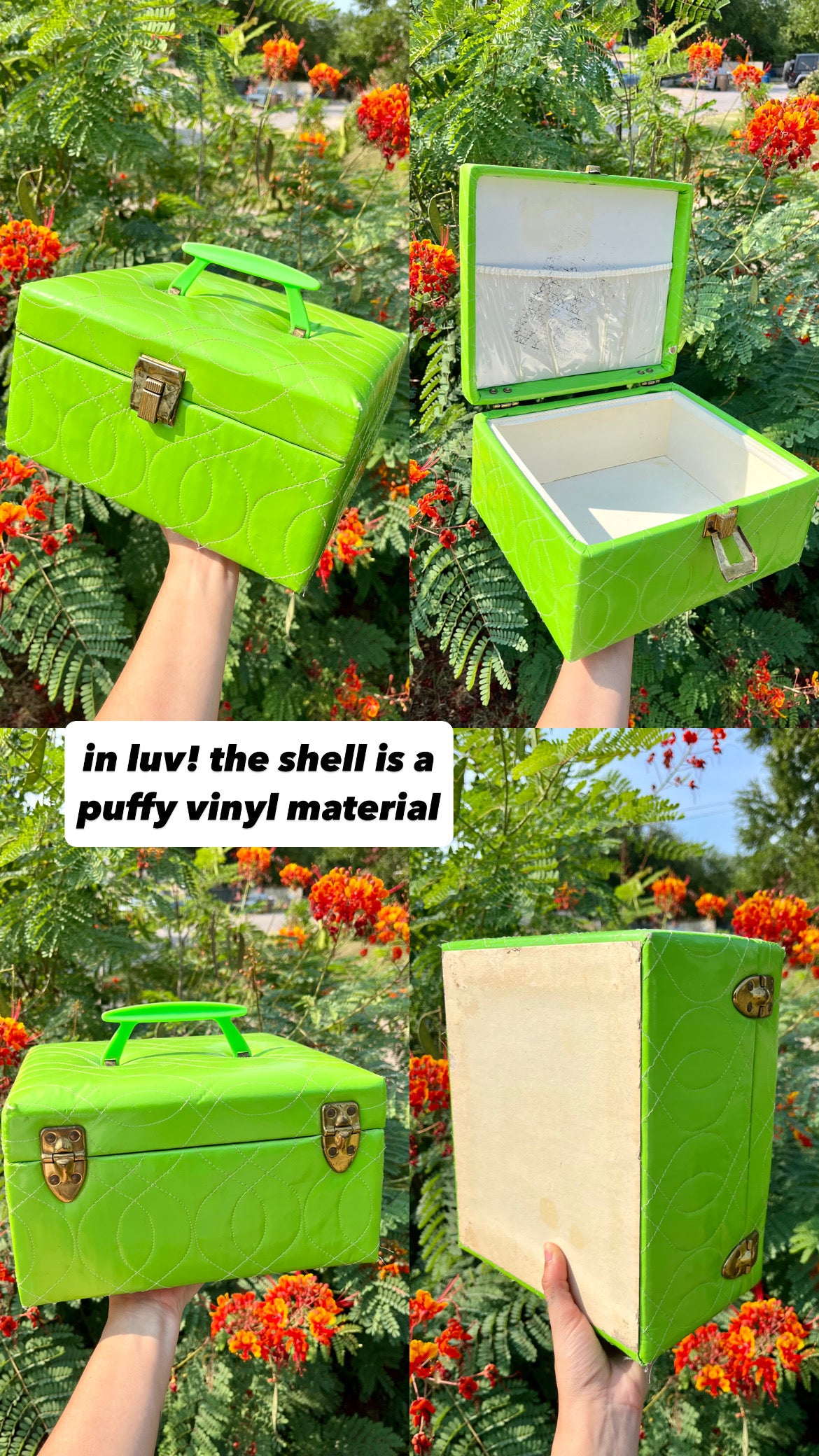 mcm slime green stash box + brass peacock mirror for kathleen