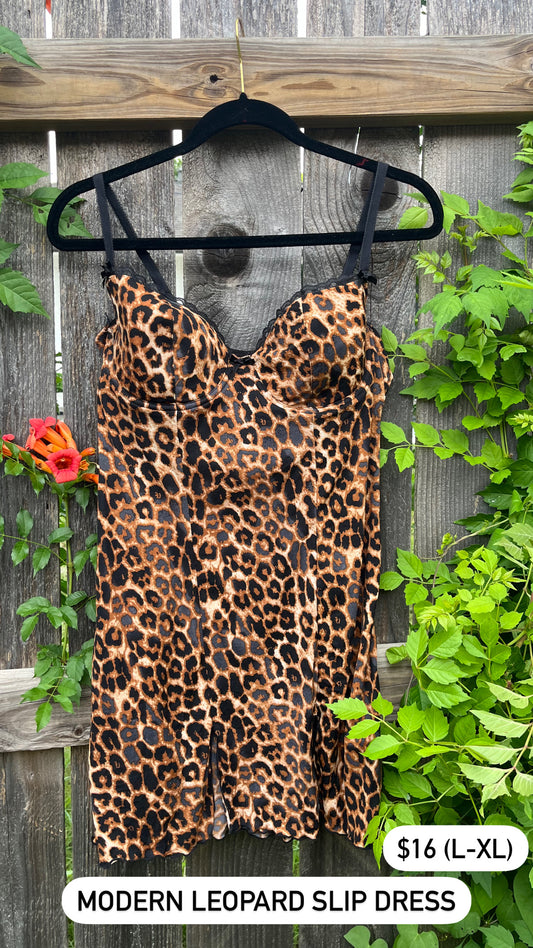 modern leopard slip dress for manda