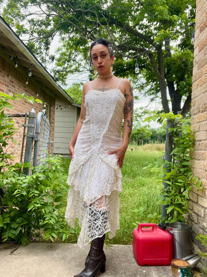 80s lace + pearl maxi dress for rachel