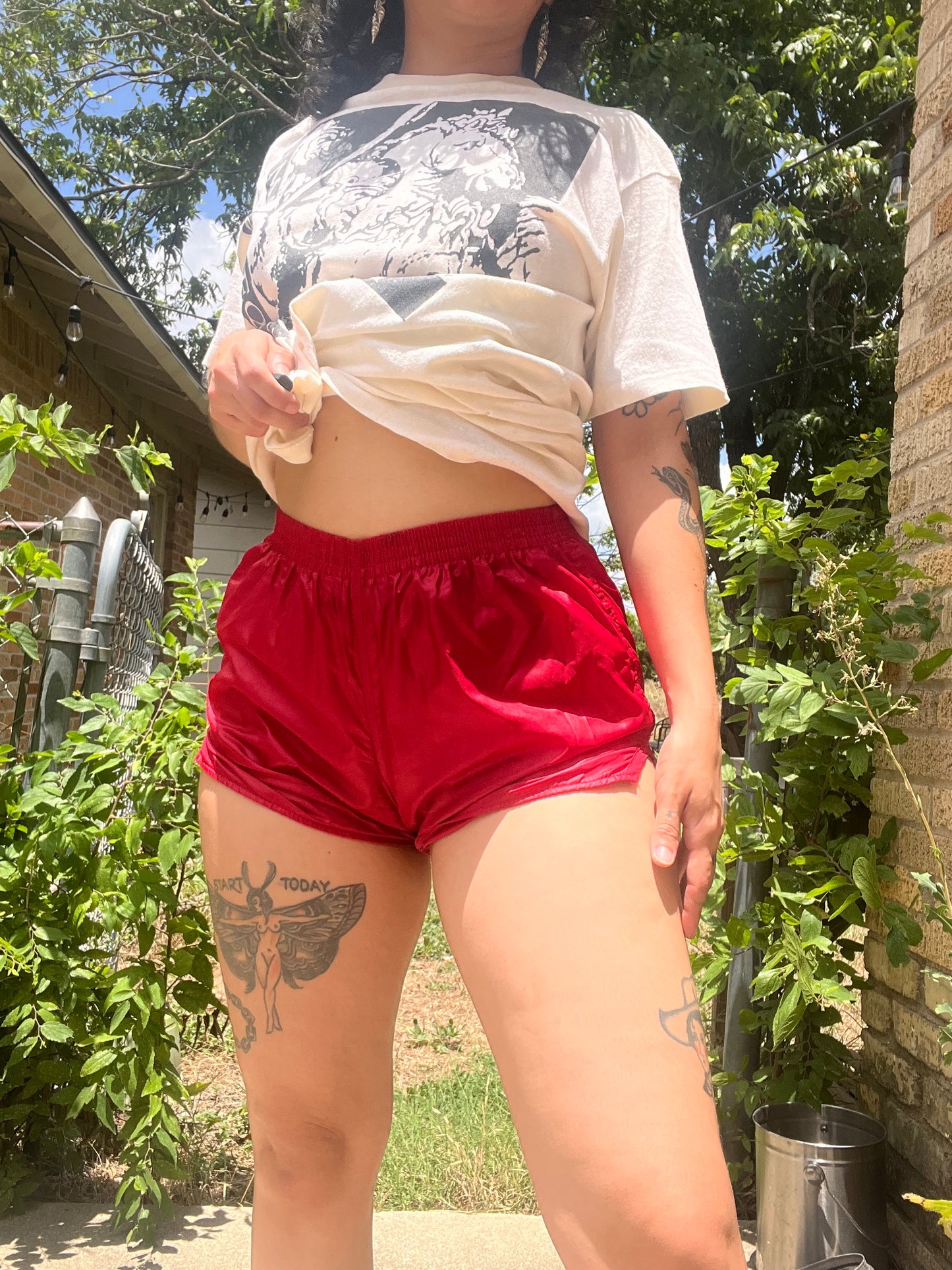 70s/80s red soffe shorts + blue plaid tennis skirt for rose