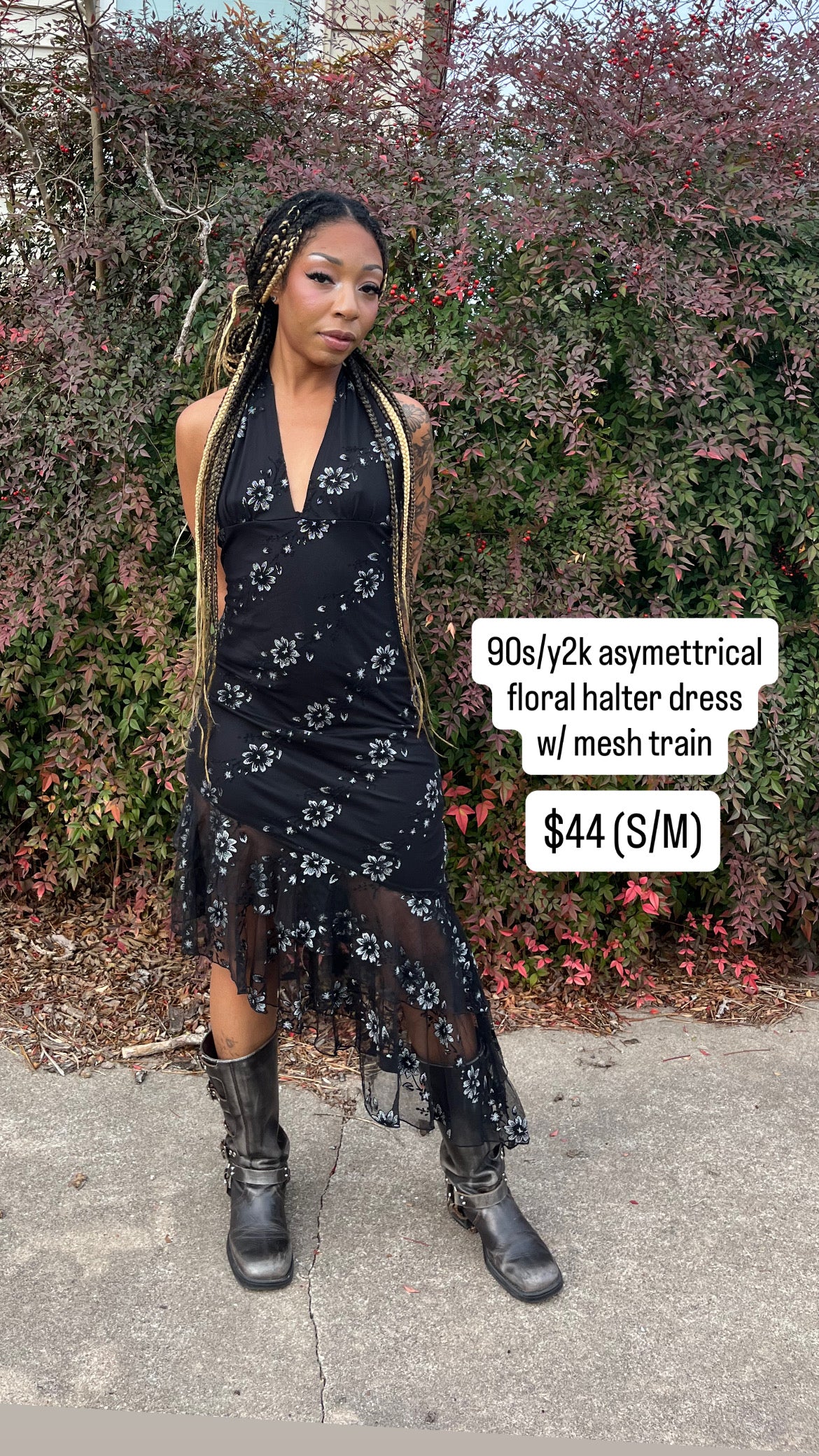 90s/y2k asymmetrical floral halter dress for rose