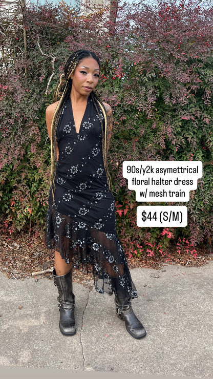 90s/y2k asymmetrical floral halter dress for rose