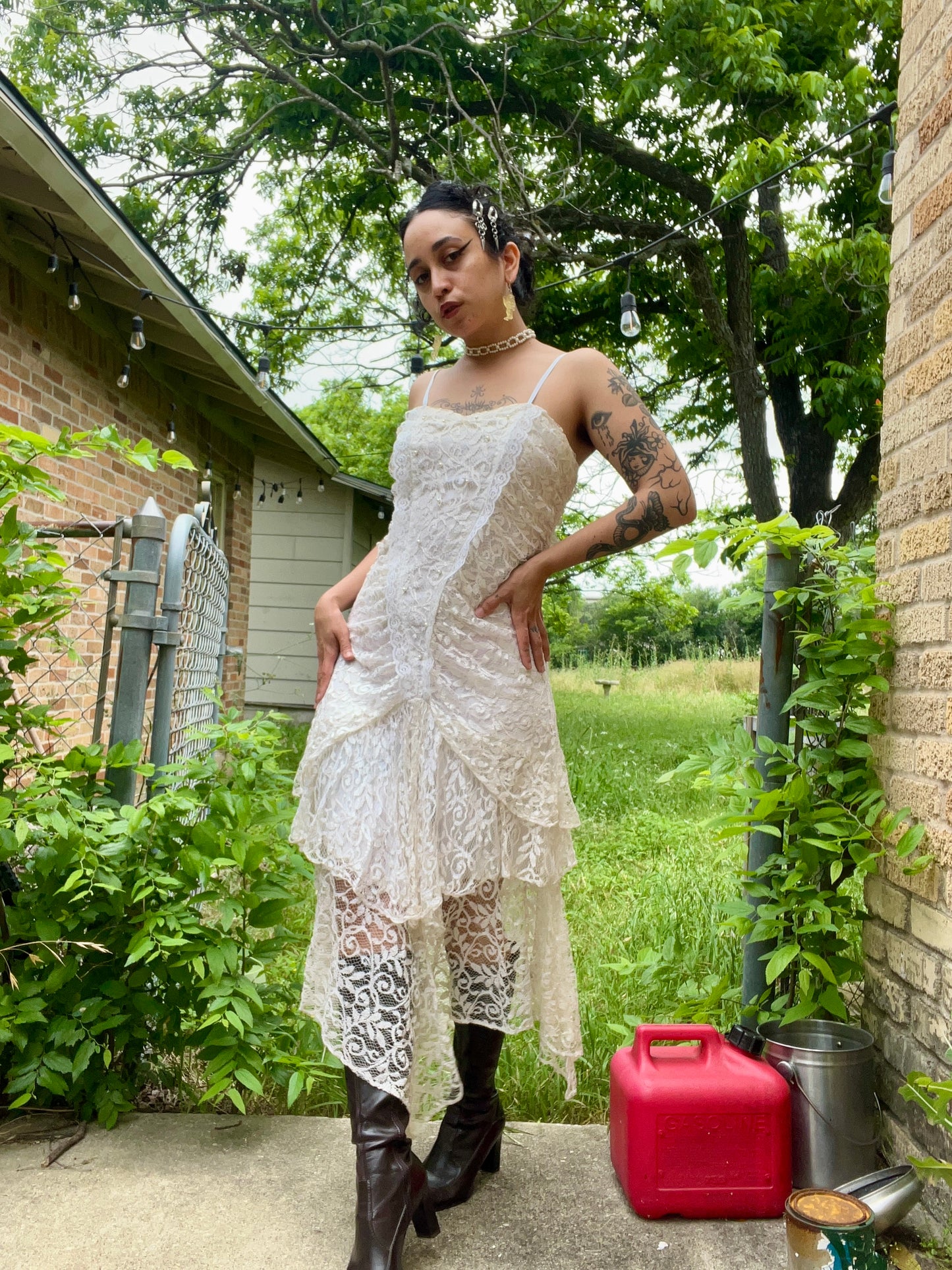 80s lace + pearl maxi dress for rachel