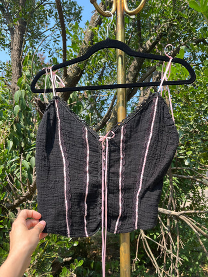 y2k black & pink ribbon corset tank for michelle