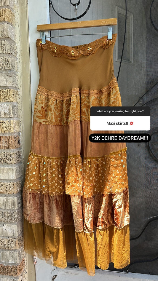 y2k ochre patchwork maxi for emily