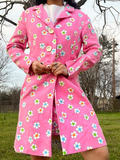 1960s Lovers Lane Pink Floral Mini Dress + Jacket Set [S-M]
