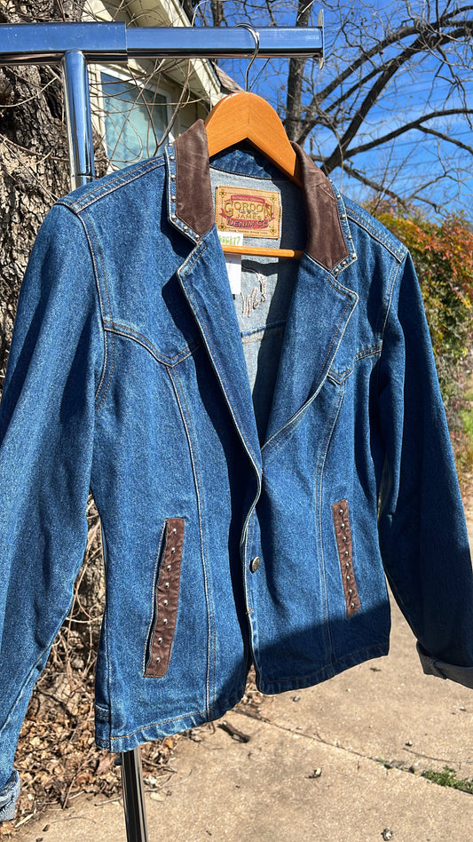 90s suede + studded denim blazer for sharn