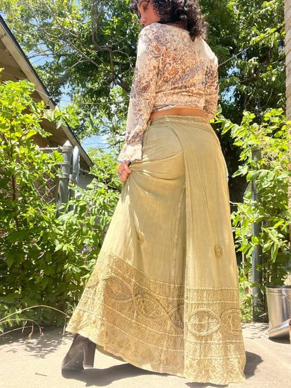 90s earthy olive wrap skirt