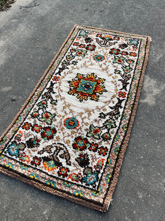 vintage neutral latch hook rug for adriana