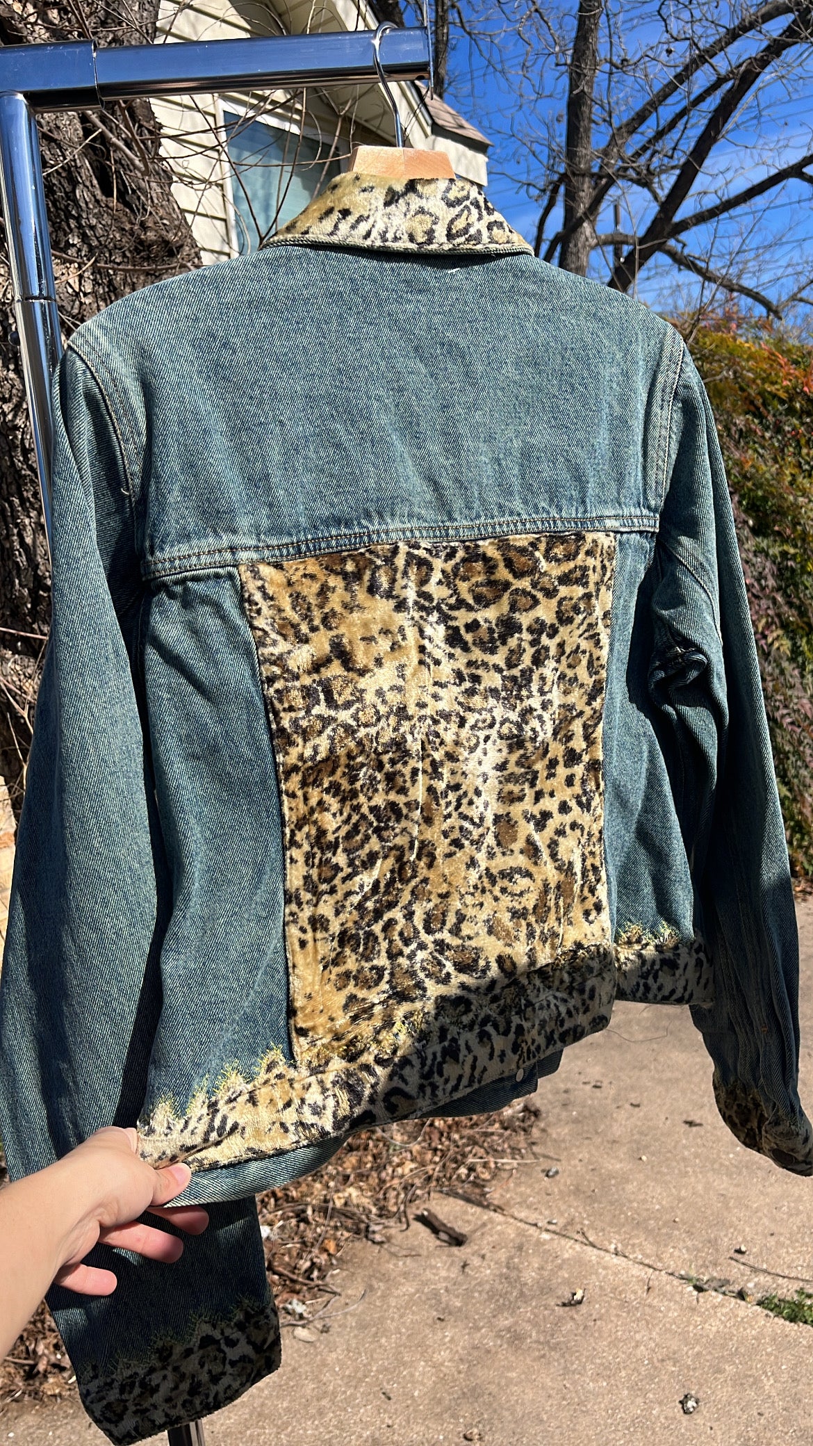 90s fuzzy tiger vest + cheetah denim jacket for monica