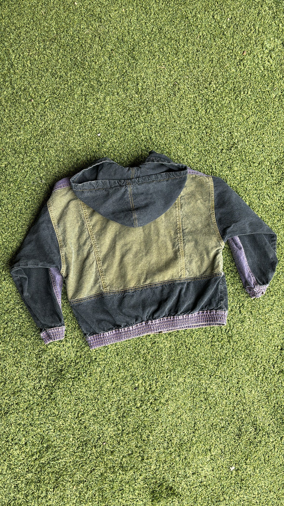 90s colorblock denim jacket + 60s/70s chartreuse floral maxi for katelynn