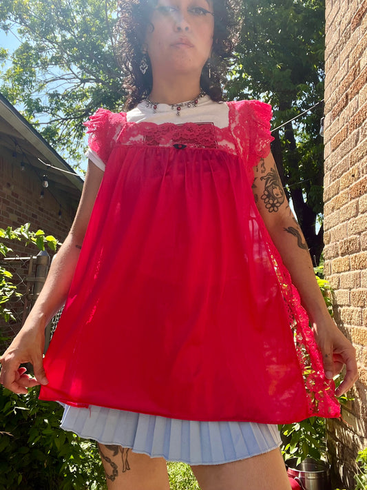 70s red lace slip top for summer